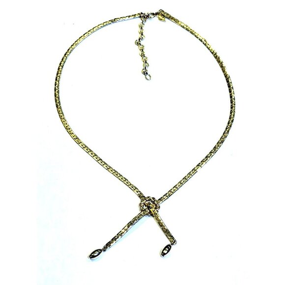 Sarah Coventry Jewelry - SARAH COVENTRY LARIAT STYLE FLAT CURB GOLD CHAIN LOVERS KNOT PENDANT NECKLACE EU